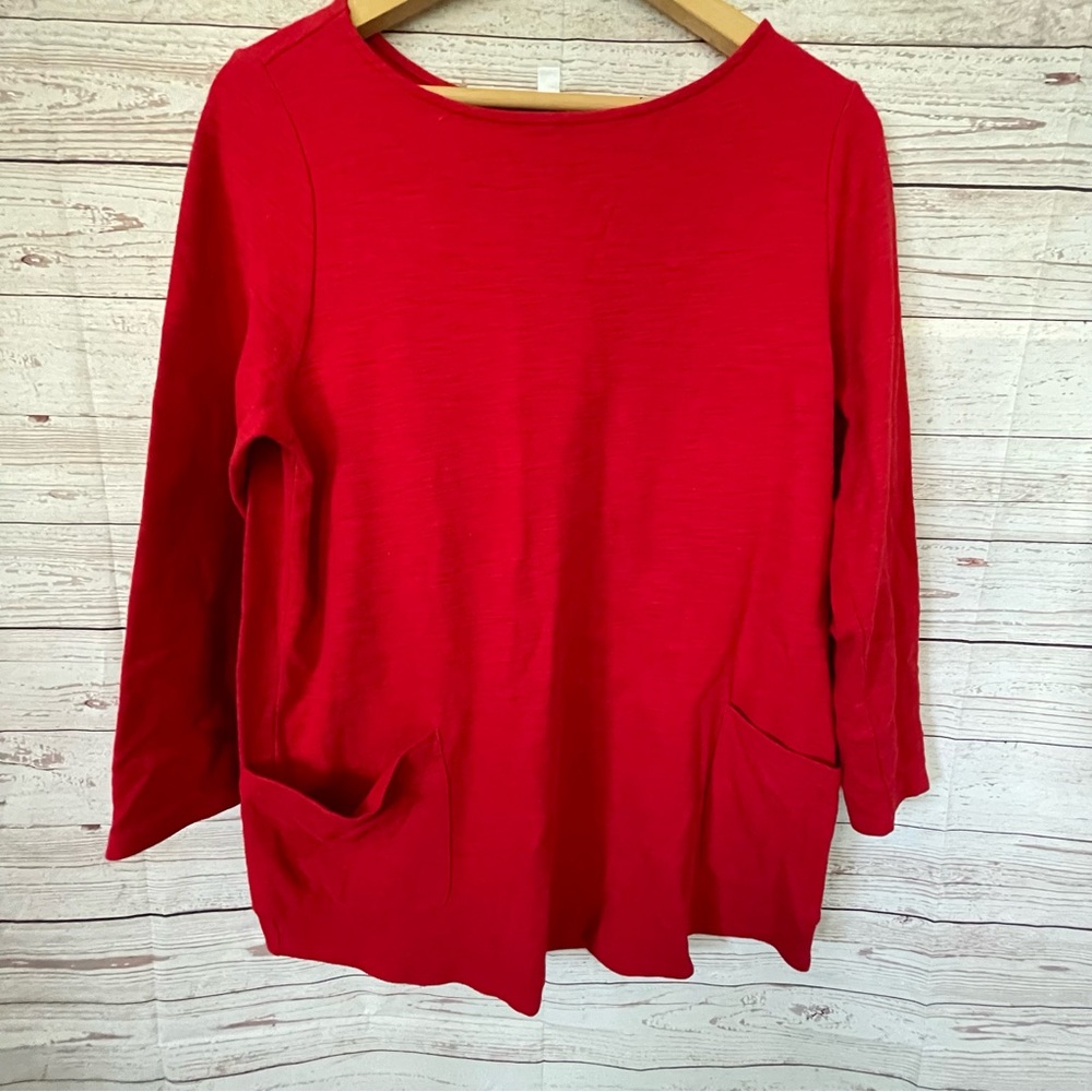 Pure Jill Shirt Womens Sz XL Long Sleeve Pockets Stretch Cotton Colorful Red Top